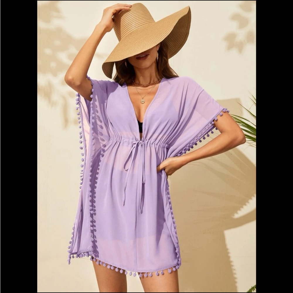 Lavender Pom Pom Beach Cover Up